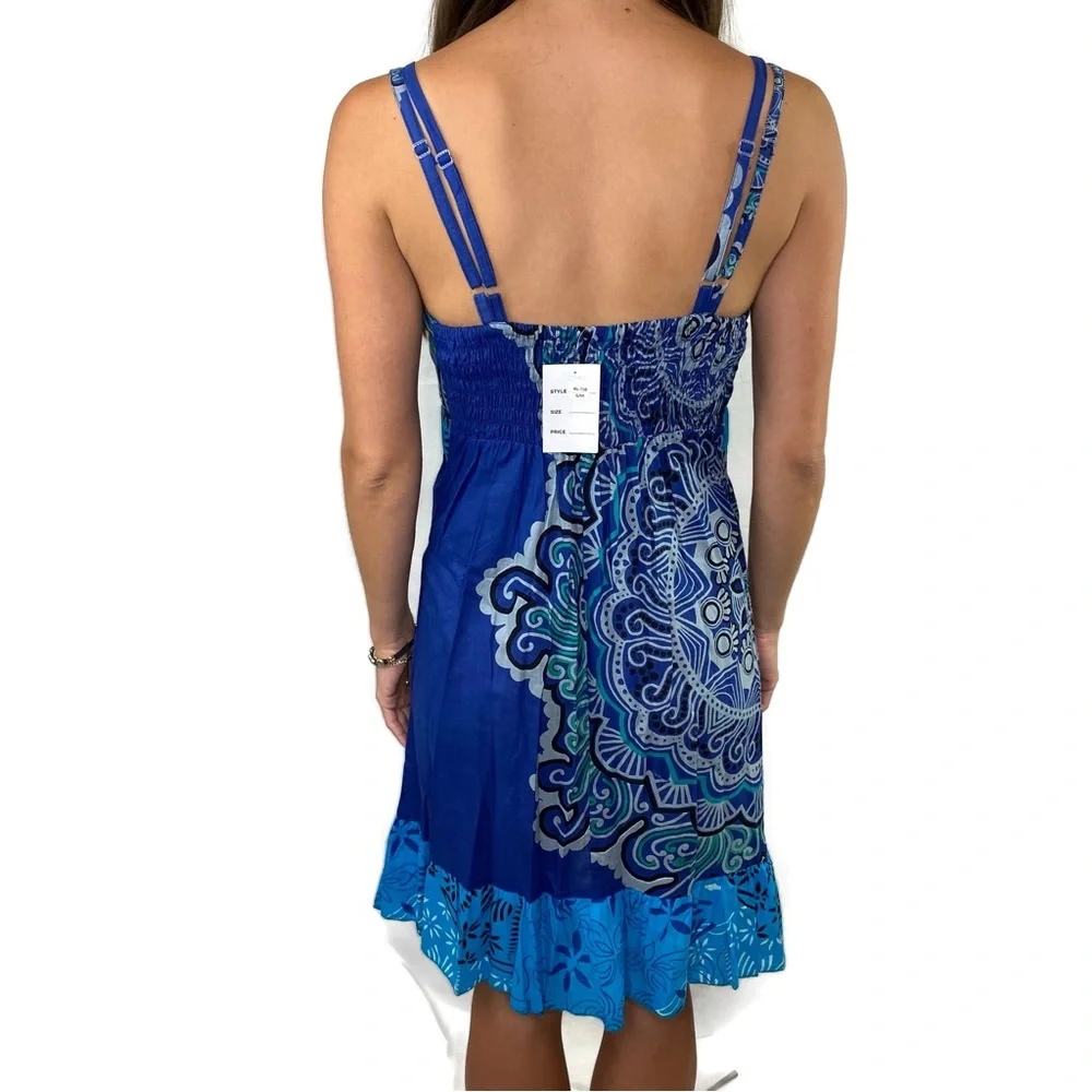 Shades of Blue Summer Tropical Spaghetti dress S/M - Picture 2 of 10